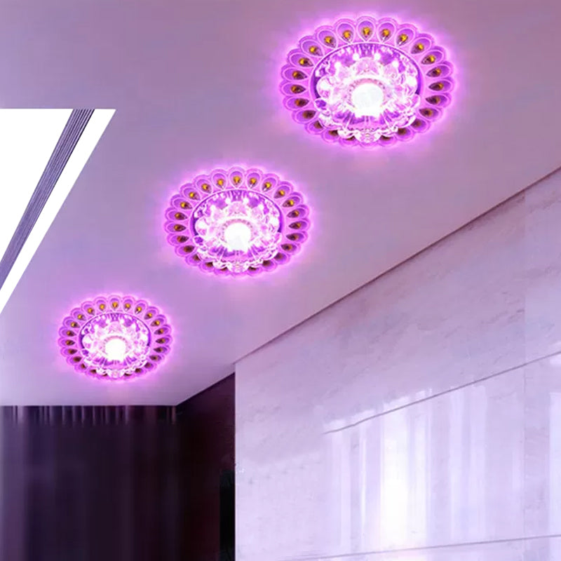 Plafonnier LED pour hôtel, éclairage encastré moderne et élégant avec abat-jour en cristal de fleur