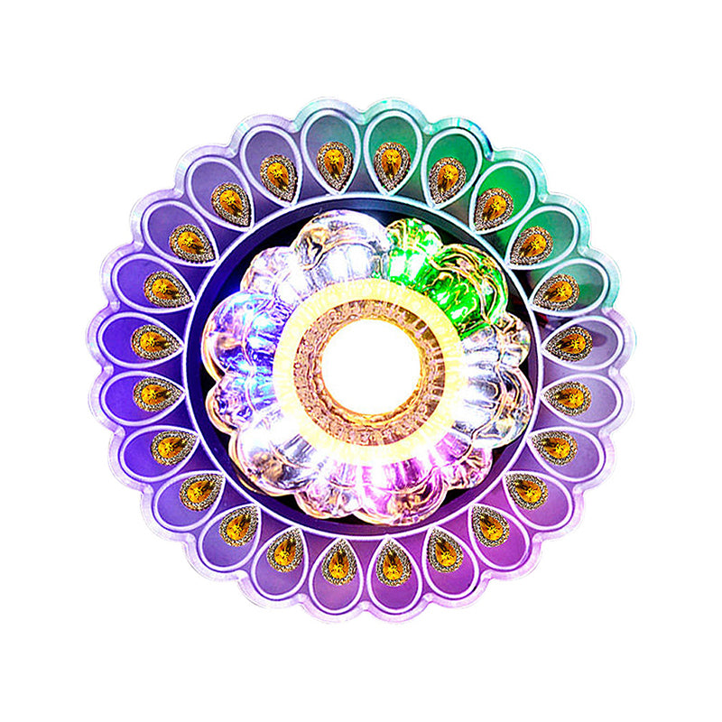 Plafonnier LED pour hôtel, éclairage encastré moderne et élégant avec abat-jour en cristal de fleur