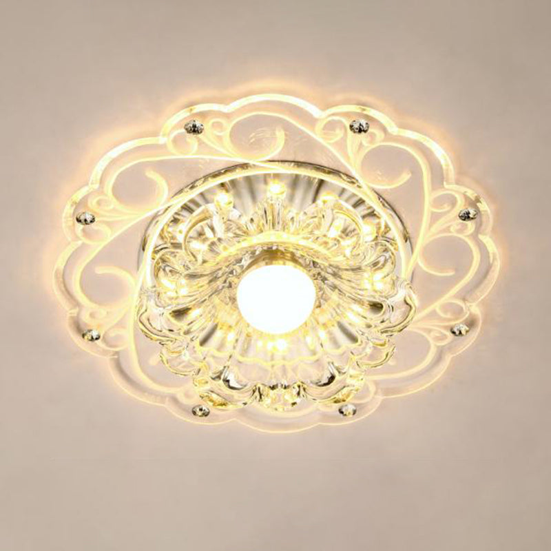 Floral Swirls Crystal Ceiling Lamp Modernism Clear Flush Mounted Light for Entryway