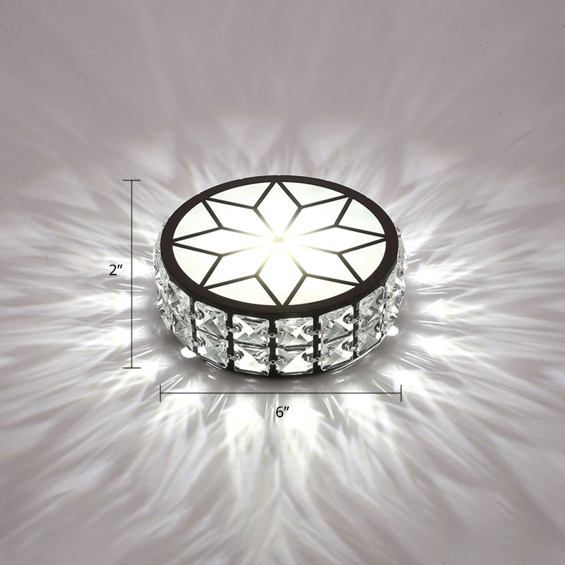 Metal Round LED Ceiling Spotlight Minimalist Black Flush Mount Lighting with Inserted Crystals