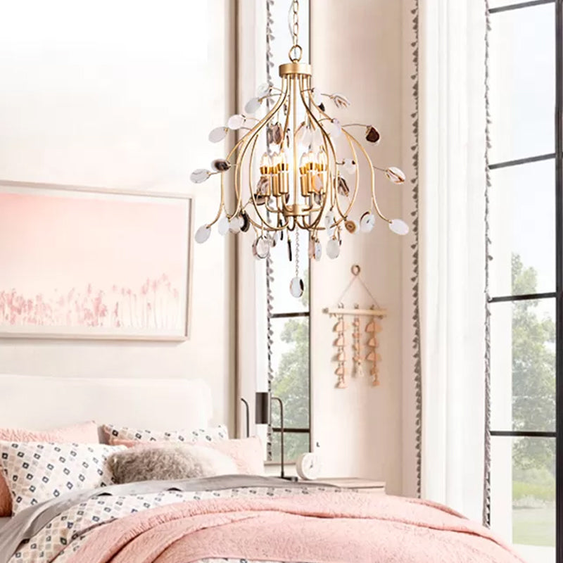 Brass Leaf Chandelier Lighting Modern Metal 3/6 Bulbs Pendant Light Fixture for Bedroom