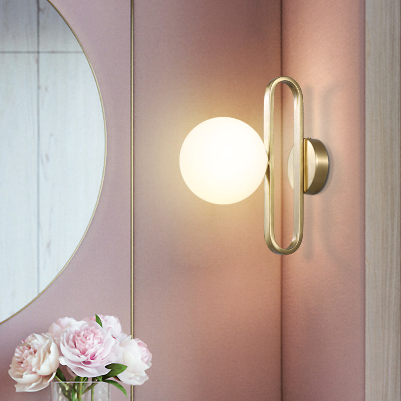 Single Head Globe Wall Light Traditional Gold Frosted Glass Shade Sconce Light for Dining Room, 5"/6" Wide