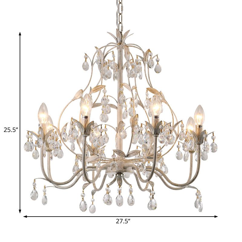 8 Bulbs Gourd Ceiling Chandelier Traditional Clear Crystal Suspended Lighting Fixture with Metal Leaf