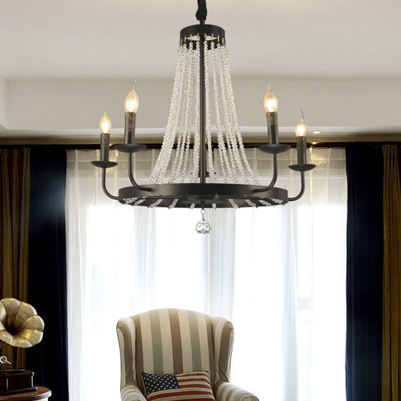 Candle Chandelier Lighting Modern Crystal 5 Bulbs Hanging Ceiling Light in Black for Bedroom