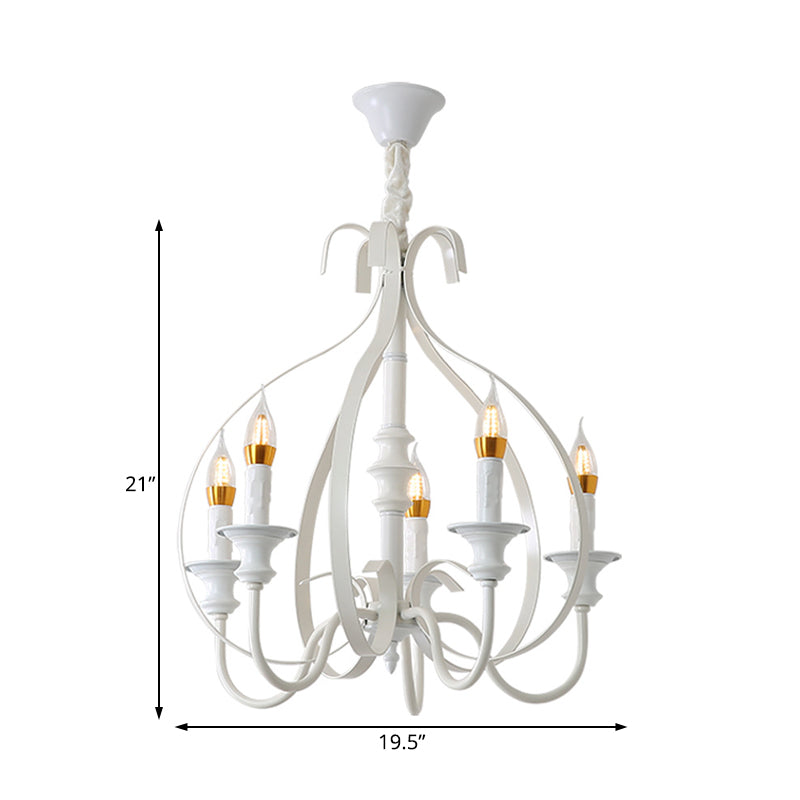 Metal Branch Chandelier Modernism 5 Heads White Pendant Lighting Fixture for Dining Room