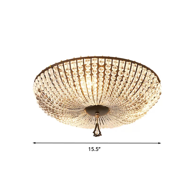 Bowl Close to Ceiling Lamp Modern Clear K9 Crystal 3 Lights Black Flush Mount Lighting for Bedroom