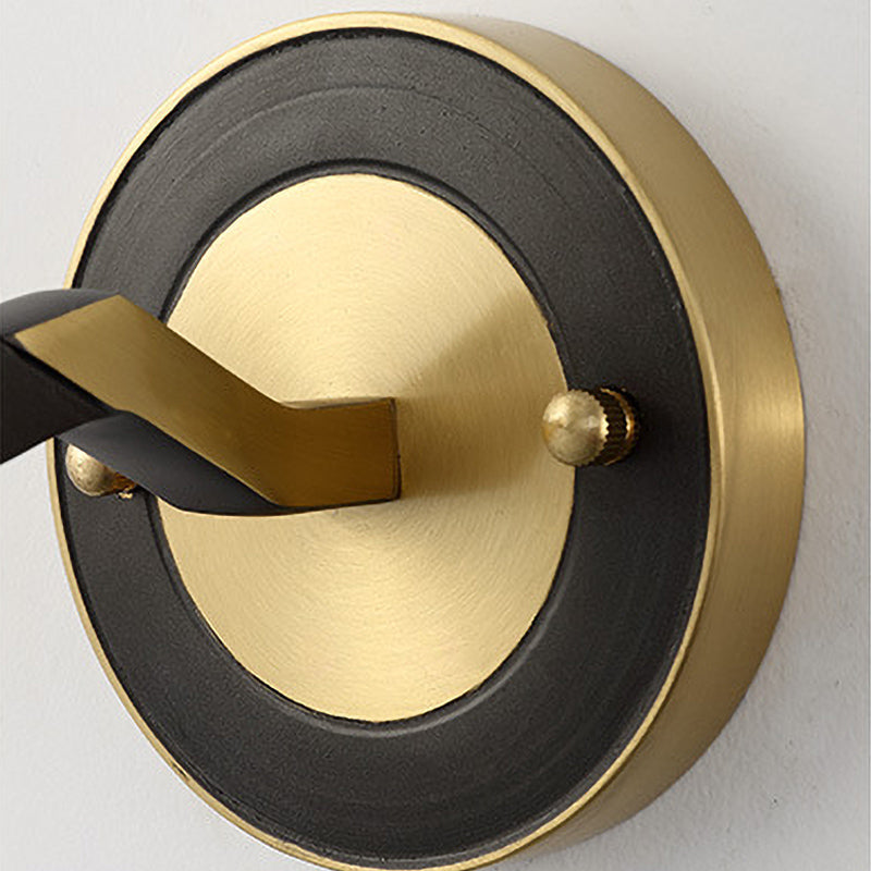 Black-Gold 1/2-Light Wall Light Antique Ivory Glass Geometric Sconce Light with Swooping Arm for Bedroom