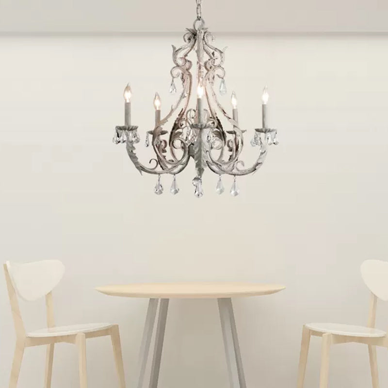 Candelera gris/blanca moderna 5/6 cabezas de techo de cristal Luz para sala de estar