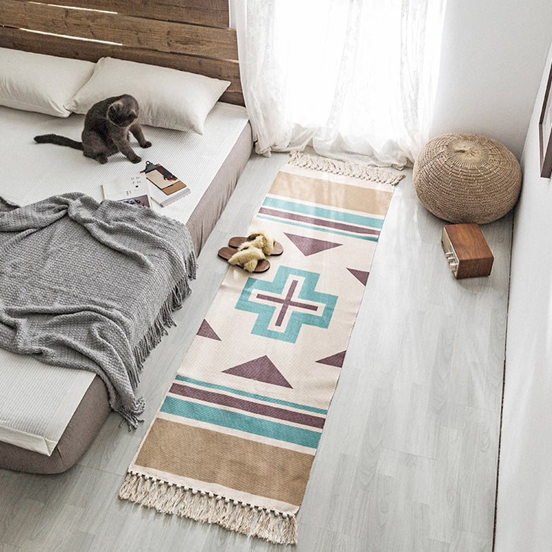Mehrfachfarbener Dekoration Teppich Bohemian Geometrischer Druck in Indoor Teppich Jute Easy Care Haustierfreundlicher Bereich Teppich mit Fransen