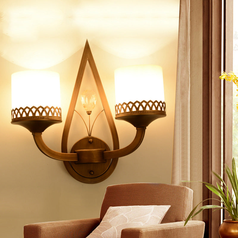 Koffiecilinder Wandlamp Retro Melkglasschaduw 1/2-Licht woonkamer Wandlamp met kristallen accent