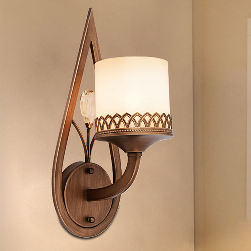 Cylindre Cylindre luminaire luminaire rétro Berce de lait de lait 1/2 Light Light Room Wall Lampe With Crystal Accent