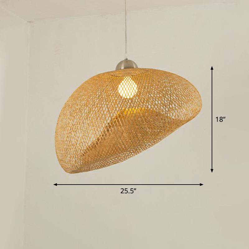 Beige Geometric Hanging Pendant Light Asia 1-Light Bamboo Suspension Lighting Fixture