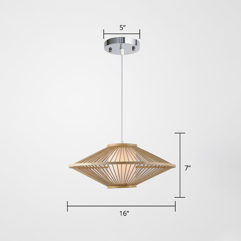 Conical Cage Bamboo Suspension Light Contemporary 1 Head Wood Ceiling Pendant Lamp