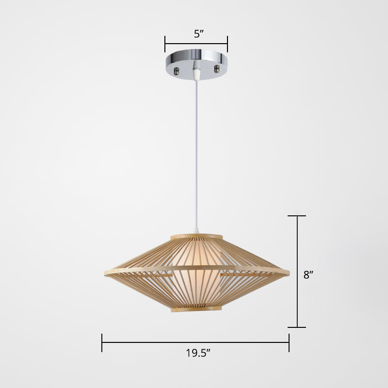 Conical Cage Bamboo Suspension Light Contemporary 1 Head Wood Ceiling Pendant Lamp