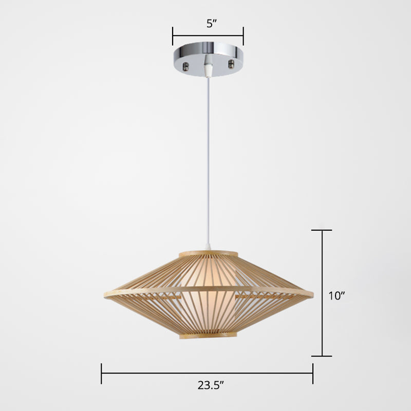 Conical Cage Bamboo Suspension Light Contemporary 1 Head Wood Ceiling Pendant Lamp