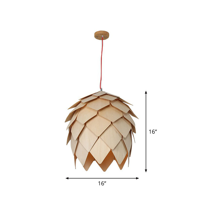 Artichoke Shaped Hanging Lamp Nordic Wooden 1 Head Restaurant Pendant Light Fixture