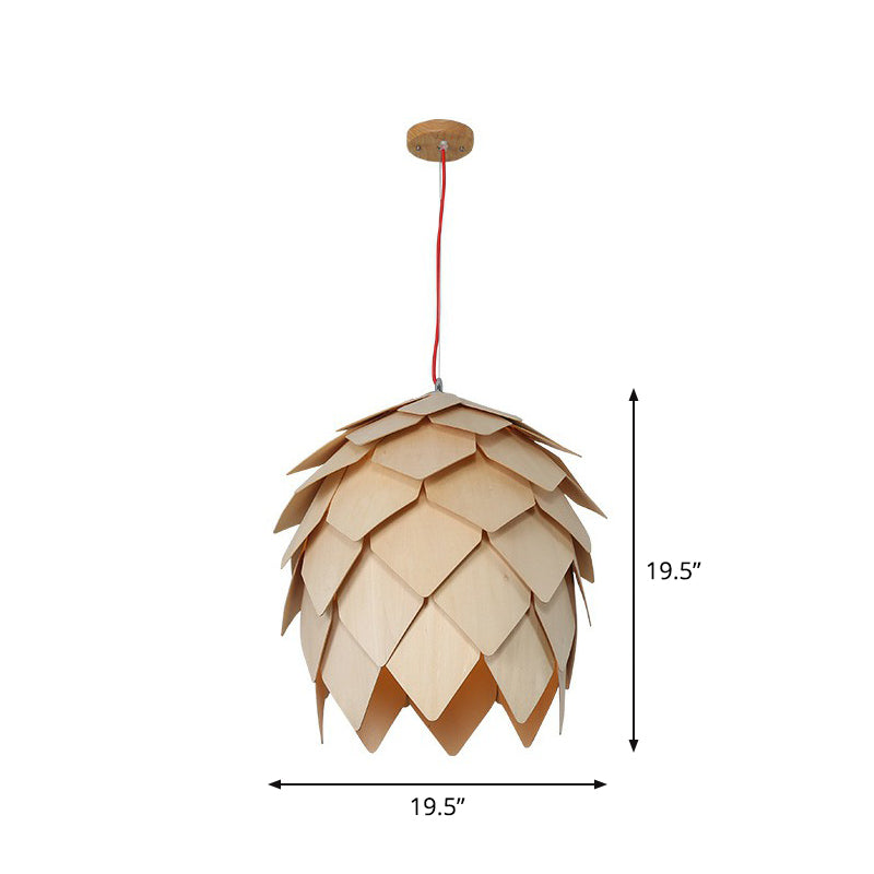 Artichoke Shaped Hanging Lamp Nordic Wooden 1 Head Restaurant Pendant Light Fixture