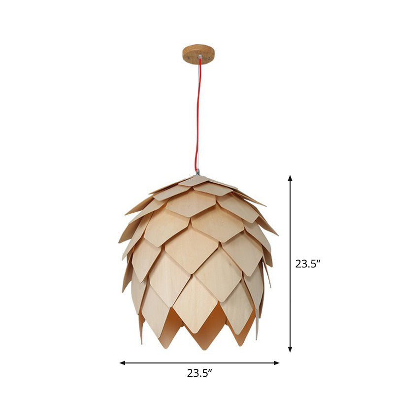 Artichoke Shaped Hanging Lamp Nordic Wooden 1 Head Restaurant Pendant Light Fixture