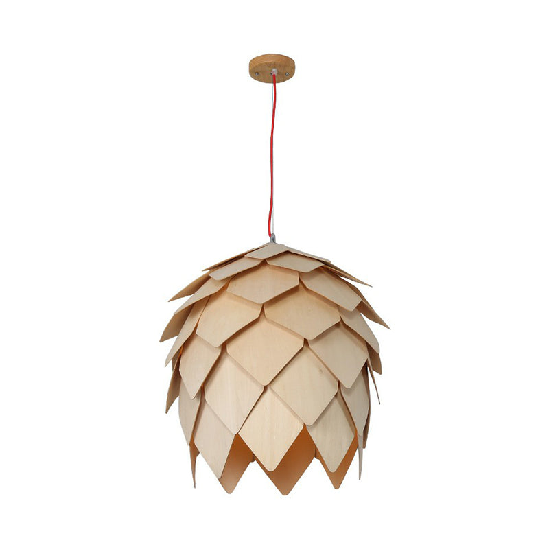Artichoke Shaped Hanging Lamp Nordic Wooden 1 Head Restaurant Pendant Light Fixture