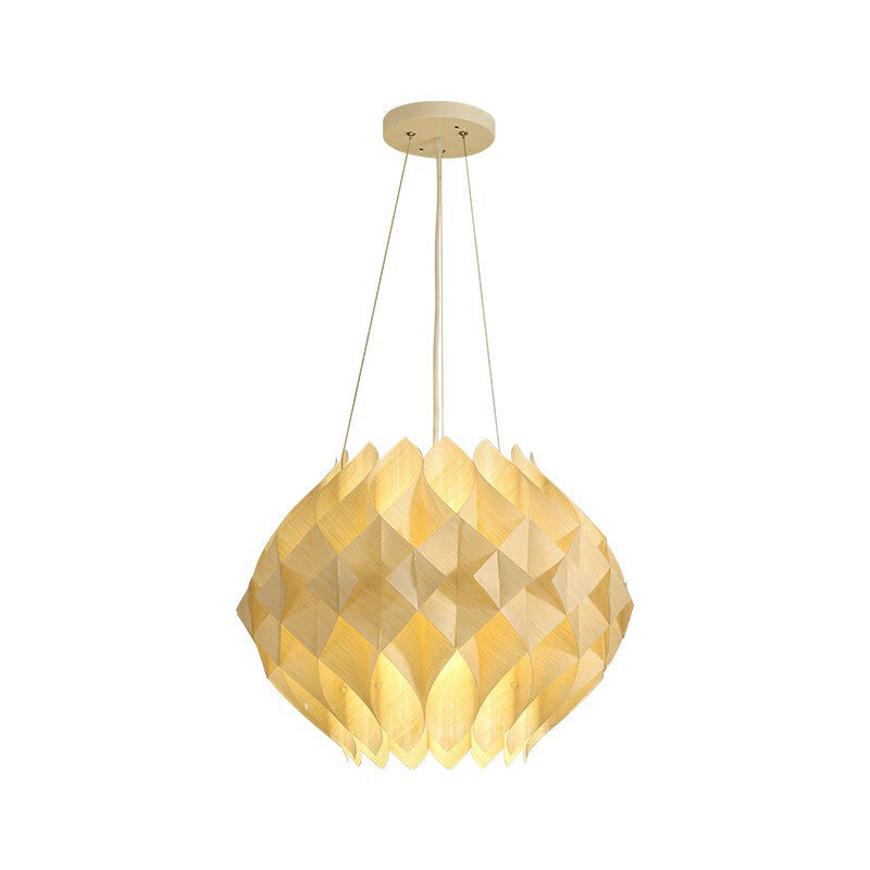 Nordic Globe Hanging Light Wooden 1-Light Dining Room Ceiling Suspension Lamp in Beige