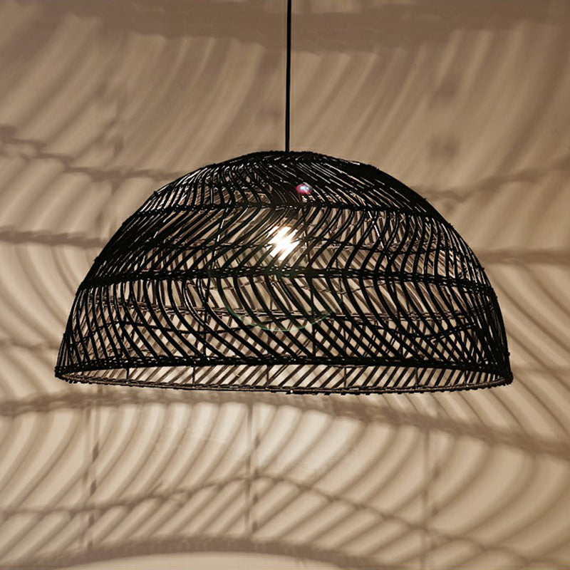 Half-Sphere Pendant Lighting Modern Bamboo Fiber 1-Light Dining Room Suspension Light