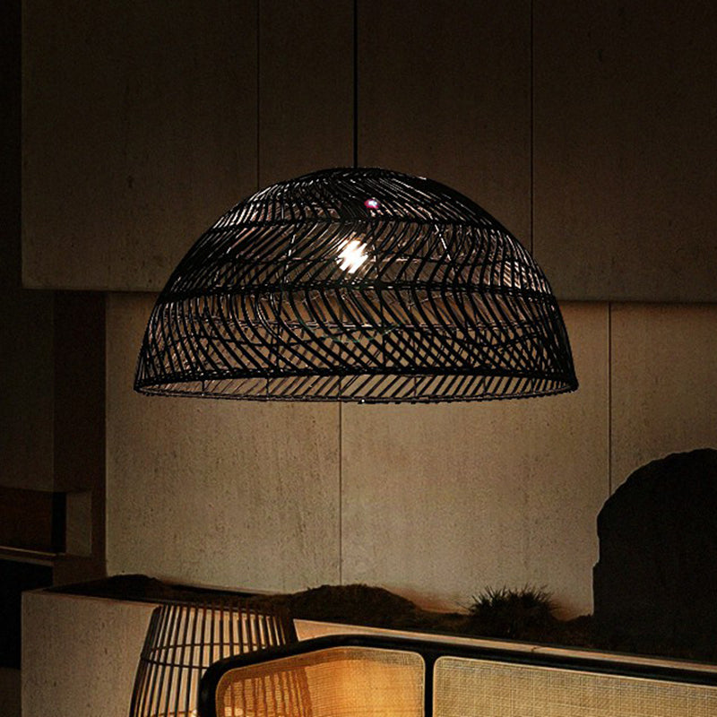 Half-Sphere Pendant Lighting Modern Bamboo Fiber 1-Light Dining Room Suspension Light