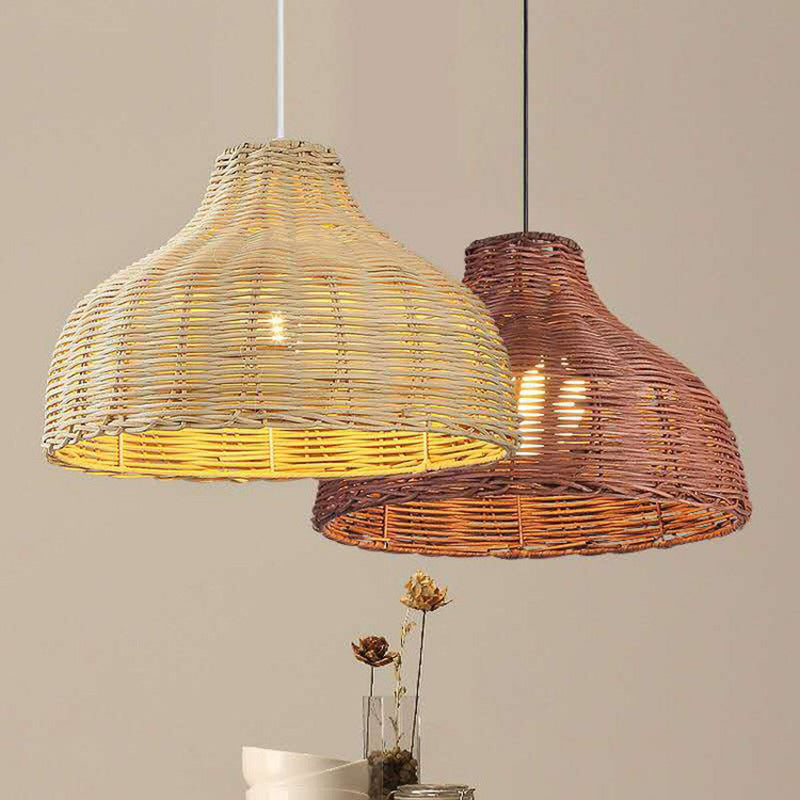 Asian Style Onion Shaped Hanging Lamp Bamboo 1-Light Living Room Pendulum Light Fixture