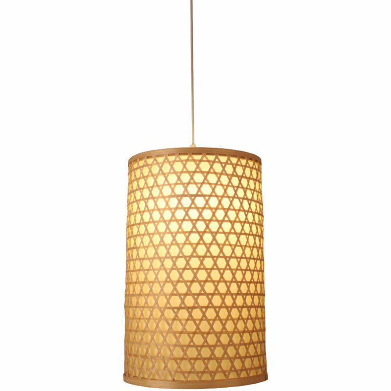 1 Bulb Restaurant Pendant Ceiling Light Simplicity Beige Pendulum Light with Cylinder Bamboo Shade