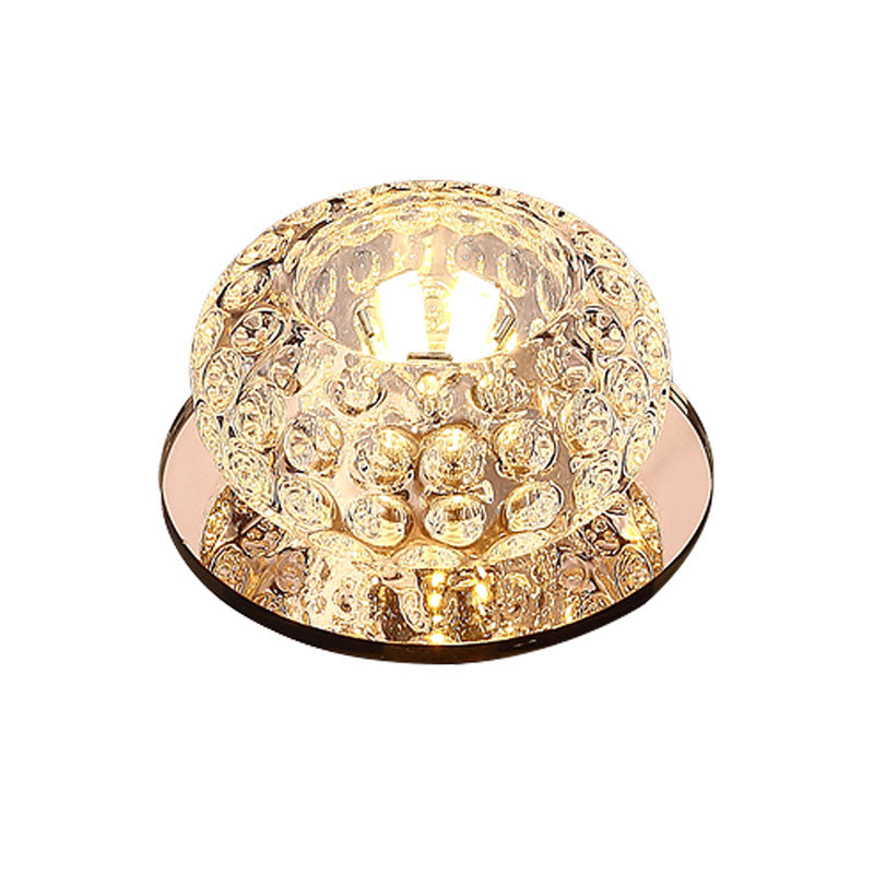 Living Room LED Mini Spotlight Decorative Flush Mount Ceiling Light with Circular Clear Crystal Shade