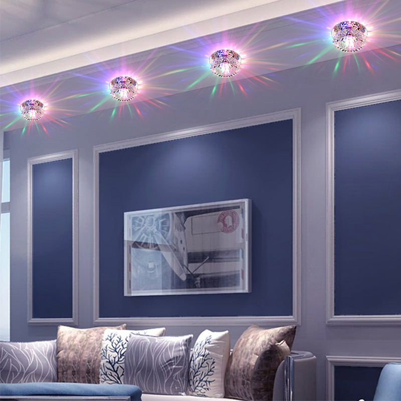 Minimalistic Floral Flush Light Fixture Clear Crystal Hallway LED Ceiling Lamp in Stainless Steel
