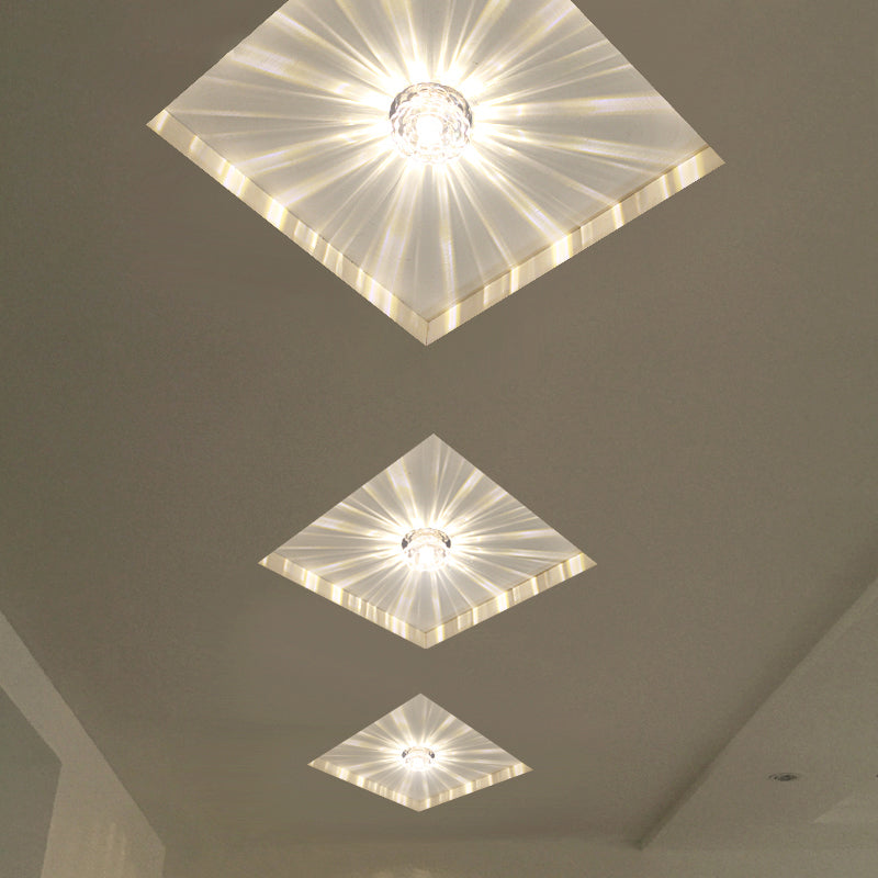 Clear Crystal Scalloped Ceiling Lighting Simplicity Stainless Steel LED Flush-Mount Light