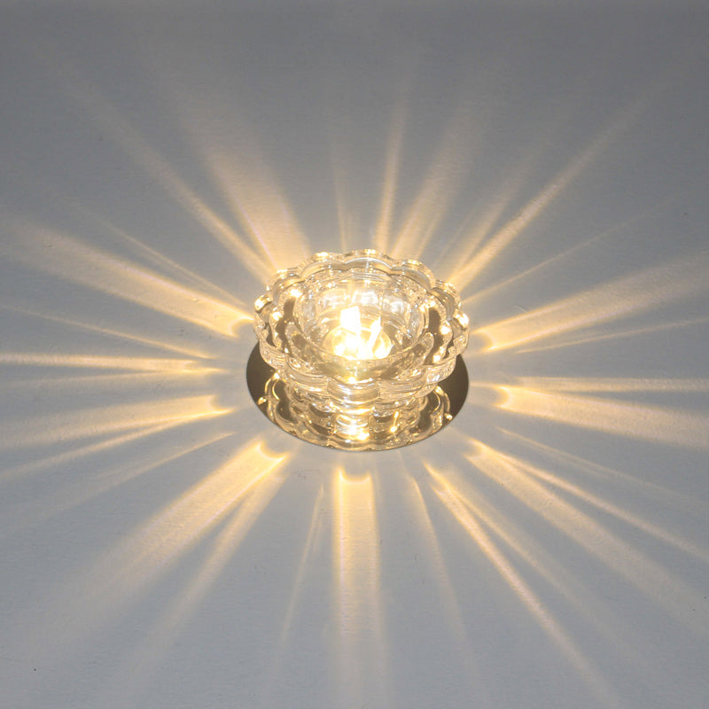Clear Crystal Scalloped Ceiling Lighting Simplicity Stainless Steel LED Flush-Mount Light