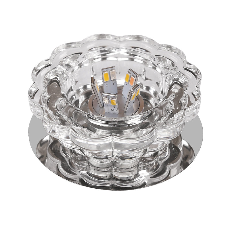 Clear Crystal Scalloped Ceiling Lighting Simplicity Stainless Steel LED Flush-Mount Light