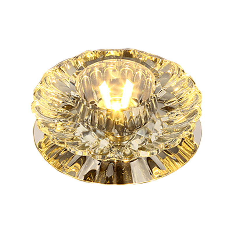 Lámpara LED de montaje empotrado Simplicity, lámpara de techo empotrada en forma de flor de acero inoxidable con pantalla de cristal transparente