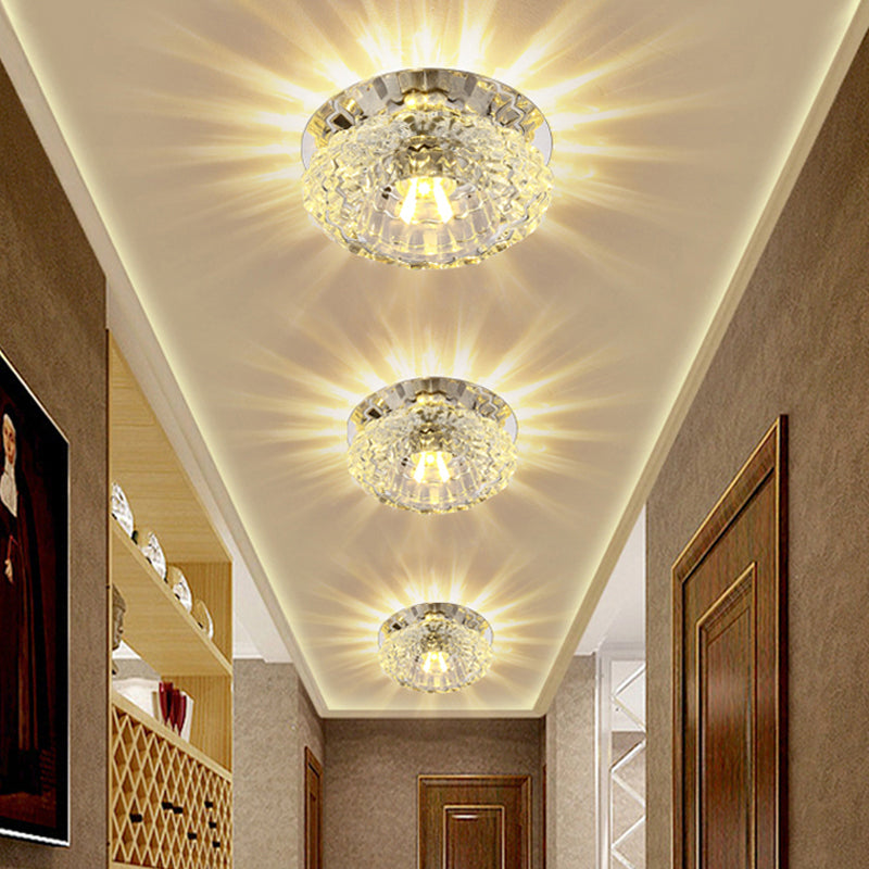 Flower-Shape Led Flush Light Simple Style Clear Crystal Aisle Ceiling Mount Light Fixture