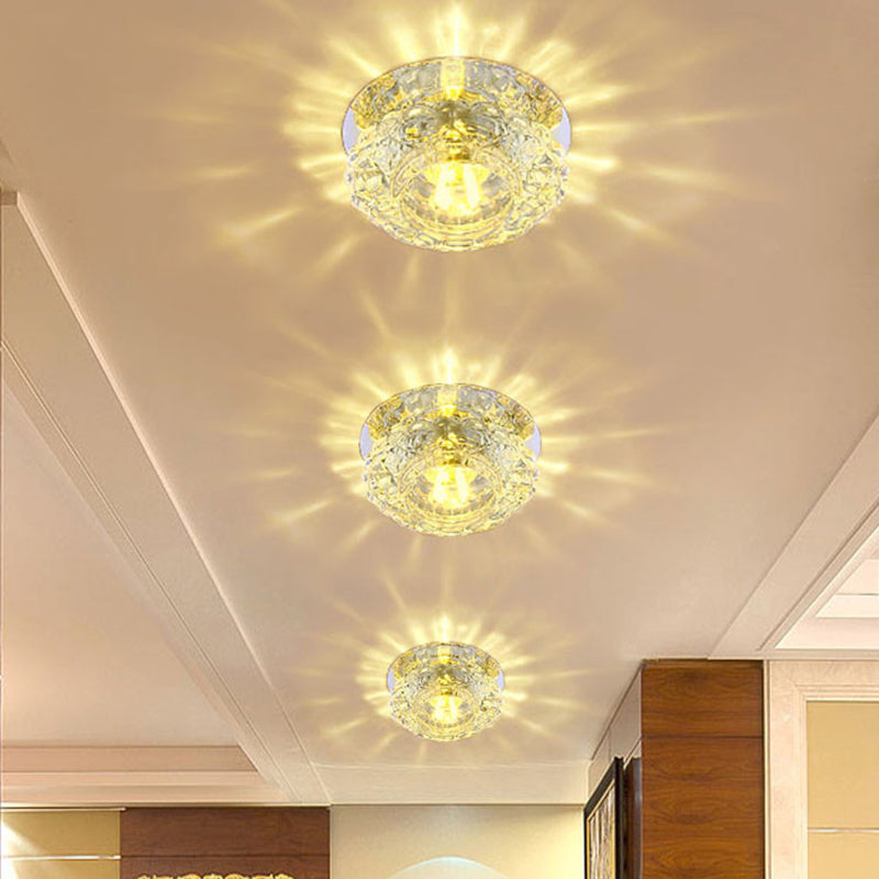 Flower-Shape Led Flush Light Simple Style Clear Crystal Aisle Ceiling Mount Light Fixture
