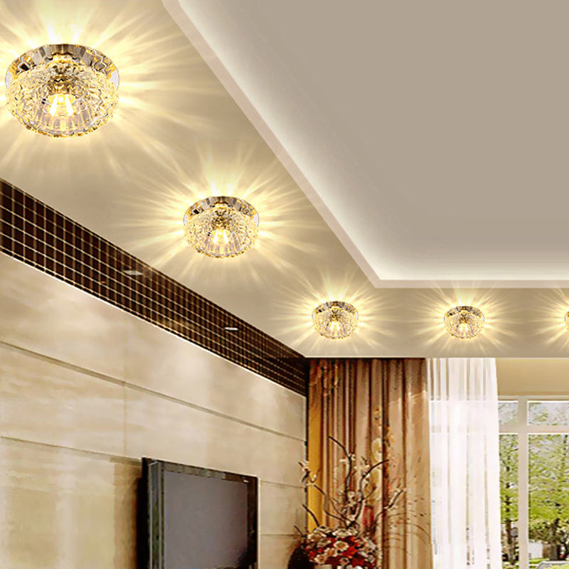 Flower-Shape Led Flush Light Simple Style Clear Crystal Aisle Ceiling Mount Light Fixture