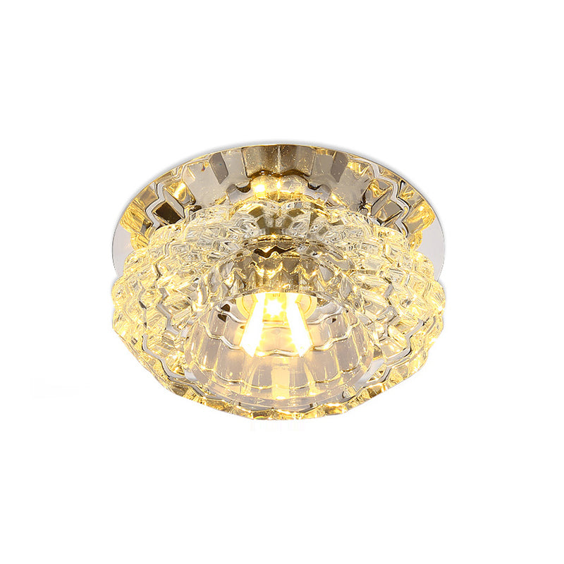 Flower-Shape Led Flush Light Simple Style Clear Crystal Aisle Ceiling Mount Light Fixture
