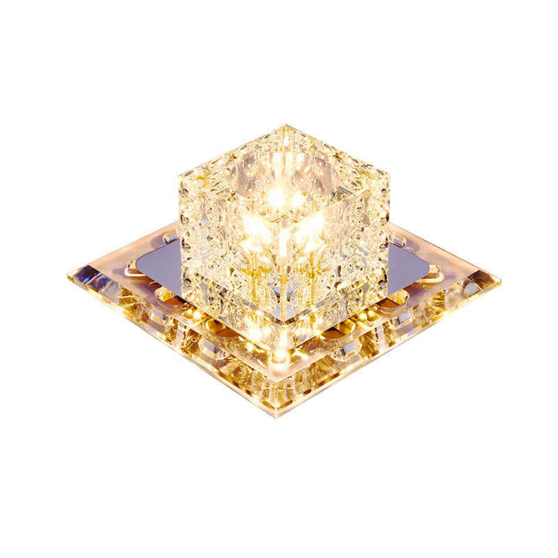 Stainless Steel Square LED Flush Light Simple Clear Crystal Ceiling Mount Light for Aisle