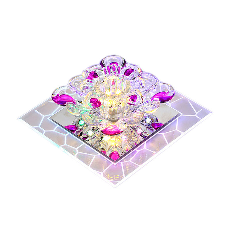 Lampada da soffitto quadrata in cristallo a forma di fiore Lampada moderna da incasso a LED trasparente per ingresso