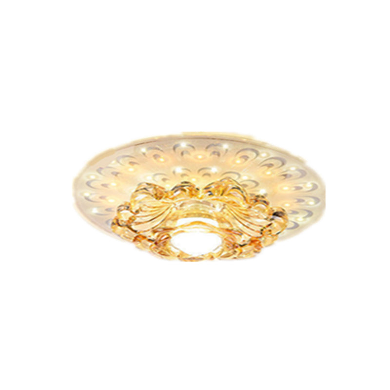 Flower LED Ceiling Mounted Fixture Modern Tan Crystal Aisle Flush Mount Light in White