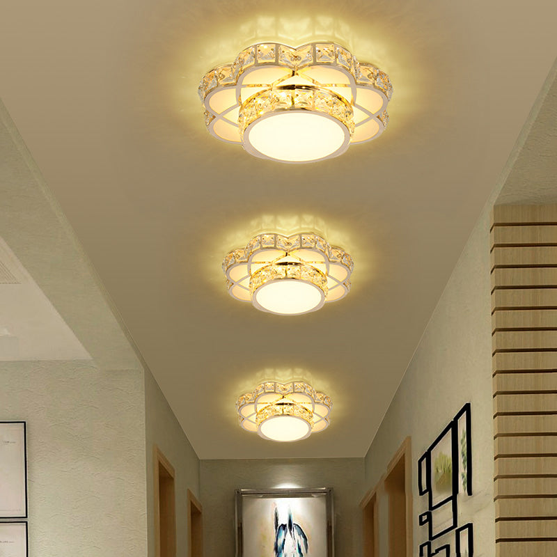 Modernist LED Flush - Mount Light Gold Finish Flower Massimale Fixture con Clear Crystal Shade