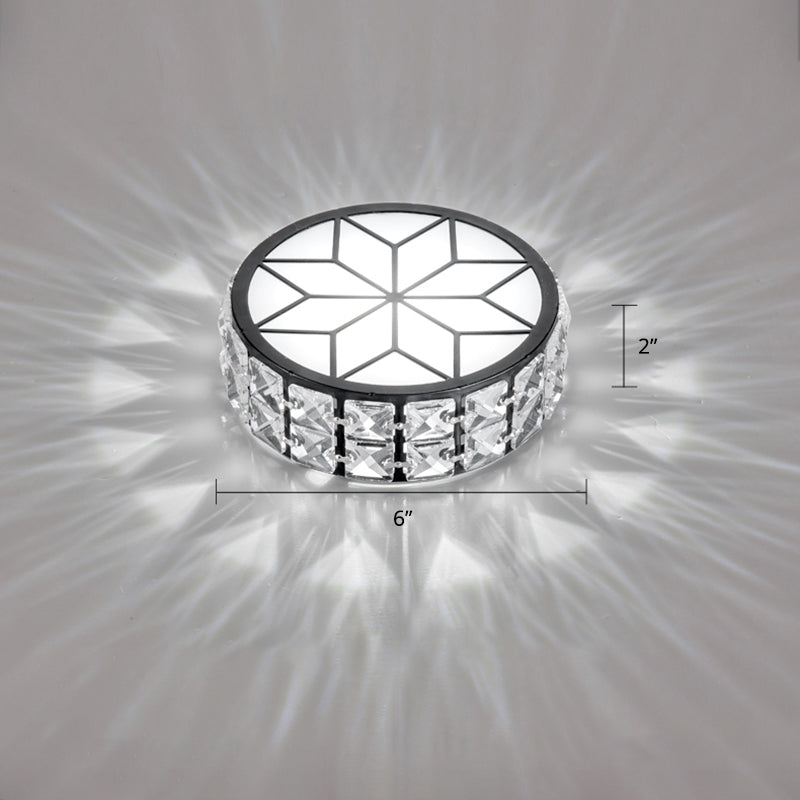 Runde, klare, geschliffene Kristall-Unterputz-LED-Deckenleuchte mit Blumenmuster