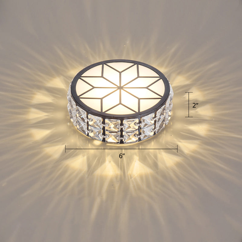 Runde, klare, geschliffene Kristall-Unterputz-LED-Deckenleuchte mit Blumenmuster