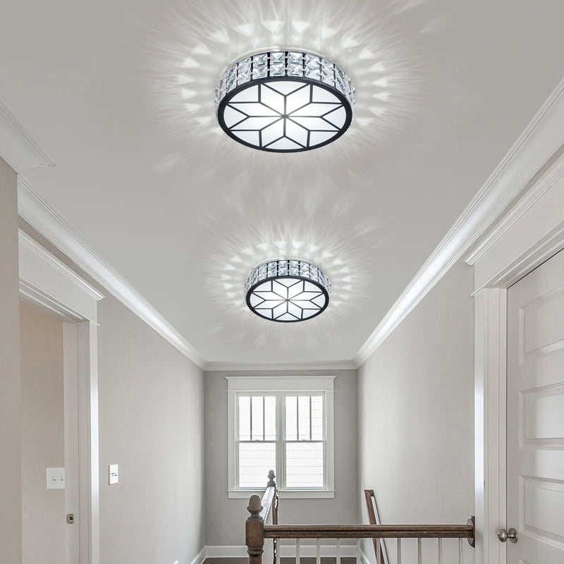 Runde, klare, geschliffene Kristall-Unterputz-LED-Deckenleuchte mit Blumenmuster