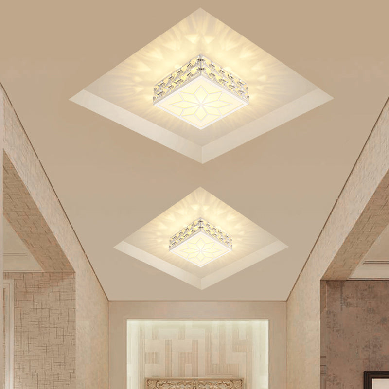 Gold Finish Square LED Ceiling Flush Light Modern Crystal Inserted Flush Mount Lighting for Aisle