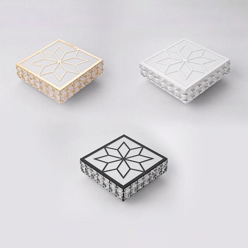 Gold Finish Square LED Ceiling Flush Light Modern Crystal Inserted Flush Mount Lighting for Aisle