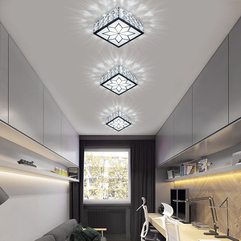 Beveled Crystal Square Flushmount Light Minimalist Clear LED Flush Ceiling Light Fixture for Foyer