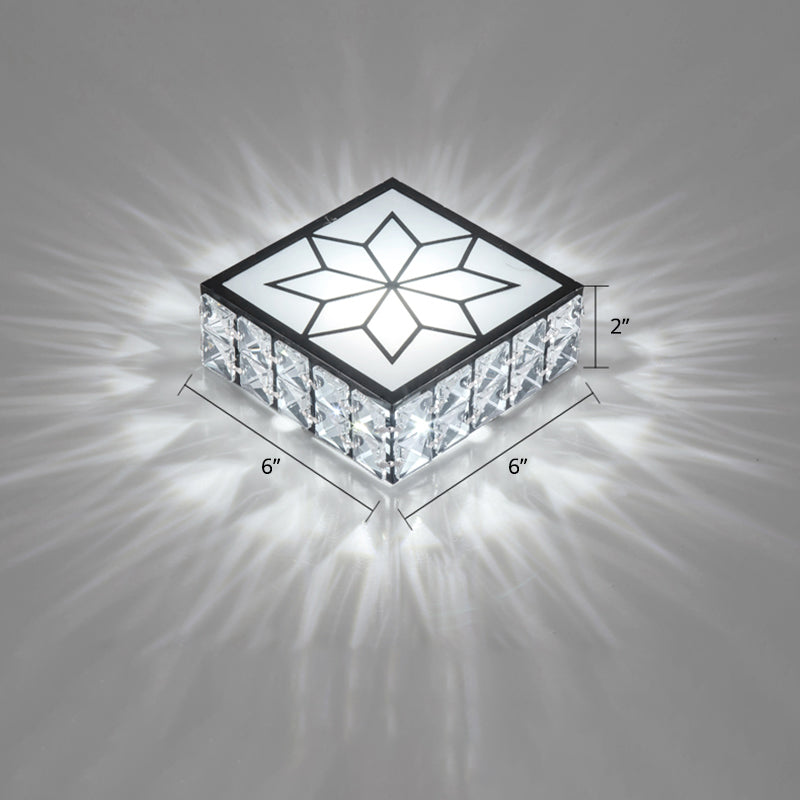 Beveled Crystal Square Flushmount Light Minimalist Clear LED Flush Ceiling Light Fixture for Foyer
