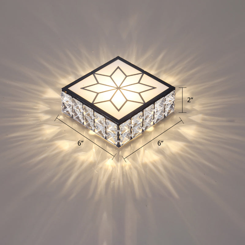 Beveled Crystal Square Flushmount Light Minimalist Clear LED Flush Ceiling Light Fixture for Foyer
